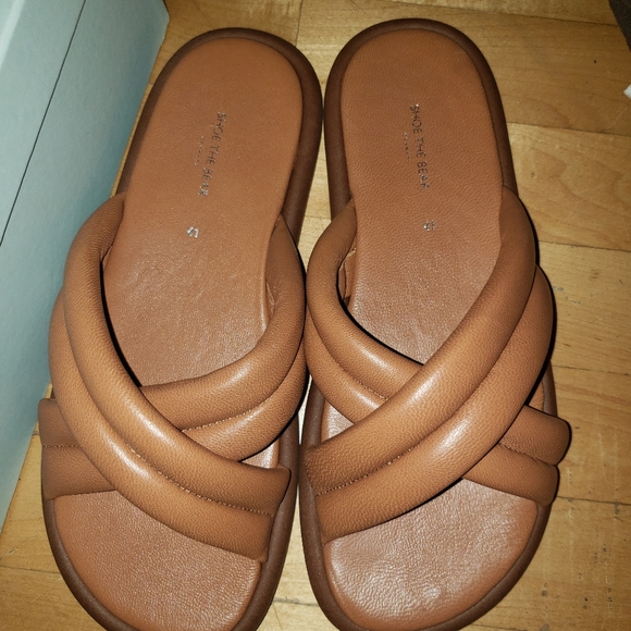 Shoe The Bear Brown Butterscotch lambskin Leather Slide Sandals 11 - Picture 1 of 7
